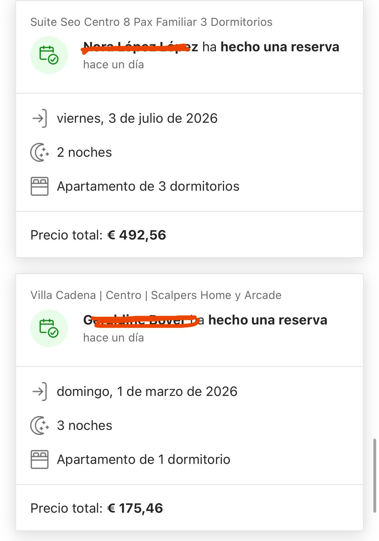 Captura real de una reserva gestionada