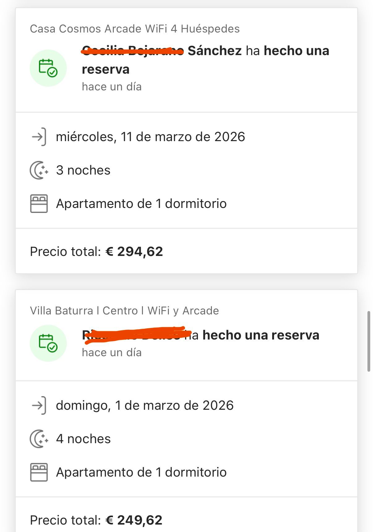 Captura real de una reserva gestionada