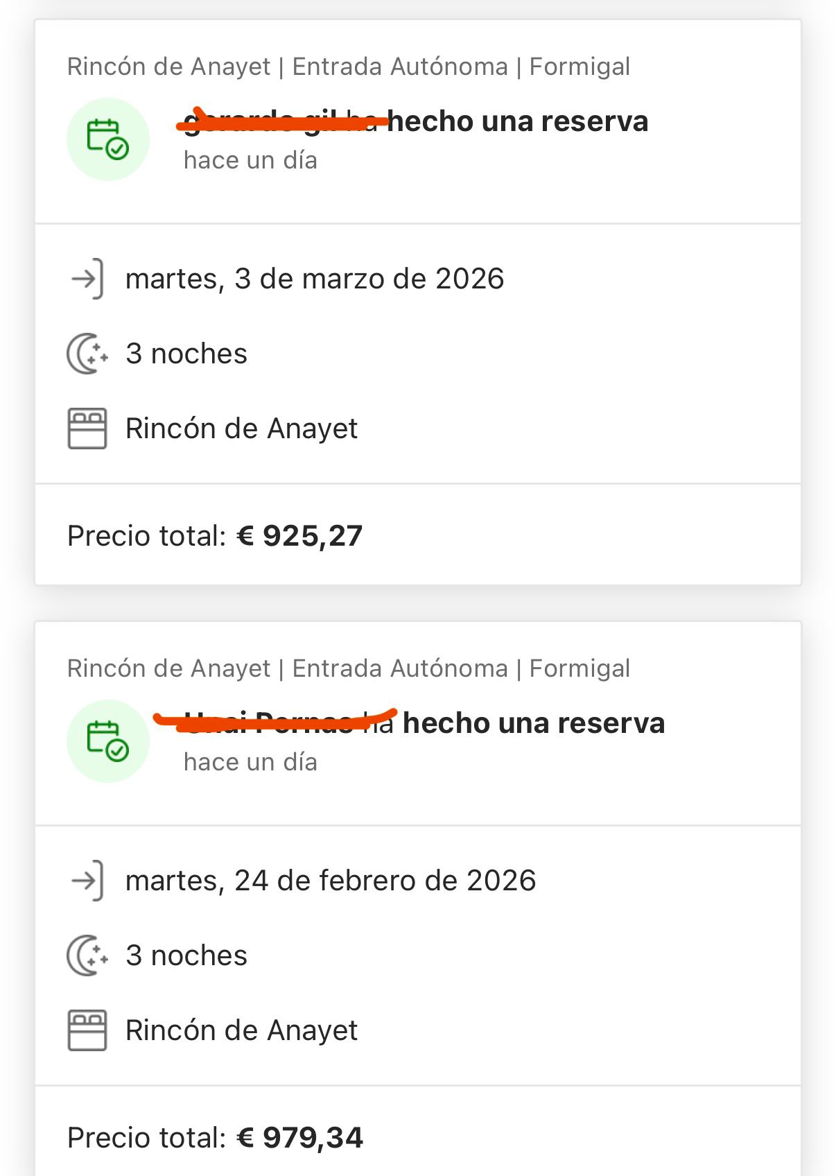 Captura real de una reserva gestionada
