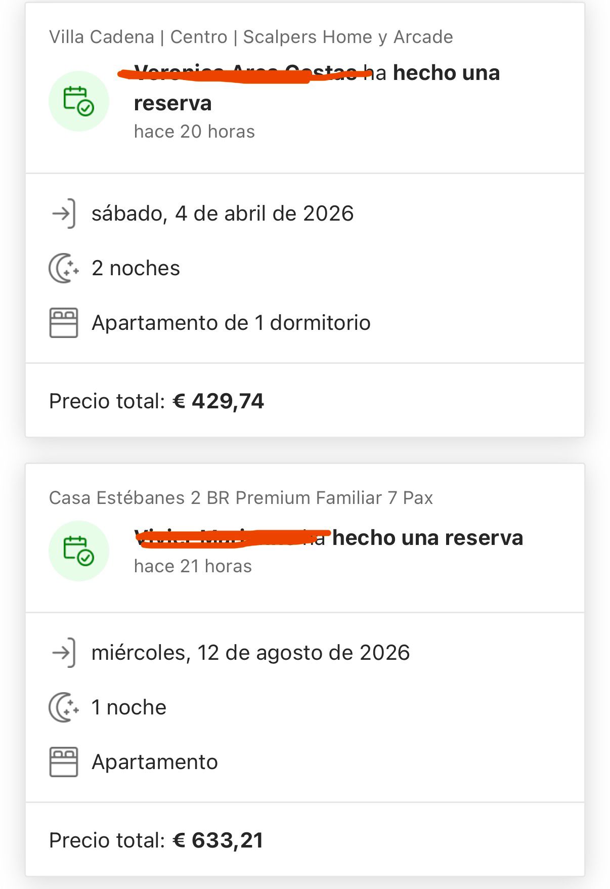 Captura real de una reserva gestionada